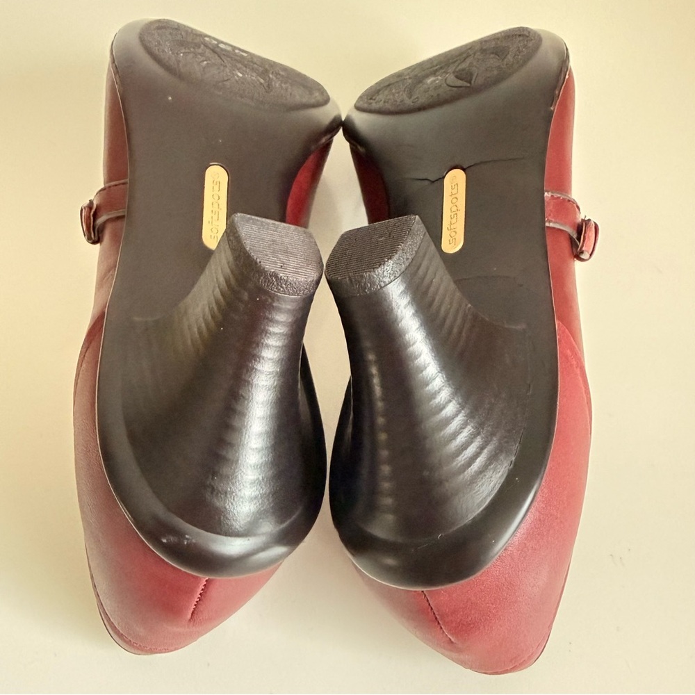 Softspots Burgundy Leather Mary Jane Pumps 9.5 Low Block Heel Grannycore Cottage - Picture 6 of 11